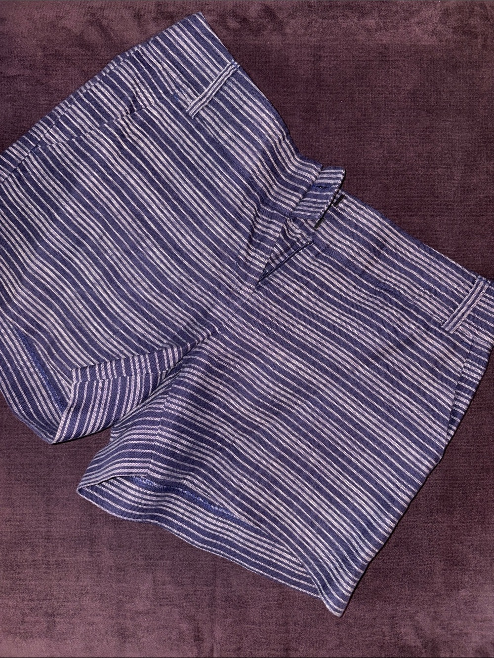 LOFT Navy and White Striped Bermuda Shorts